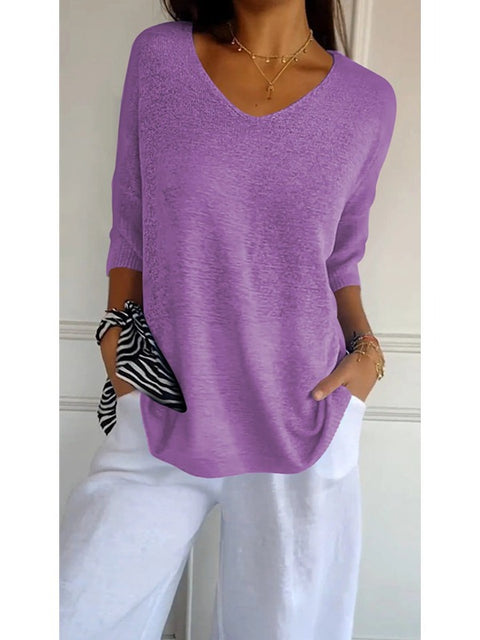 Casual sweater basic thin V-neck seven-quarter sleeve solid color knitted sweater women's bottoming shirt m301636