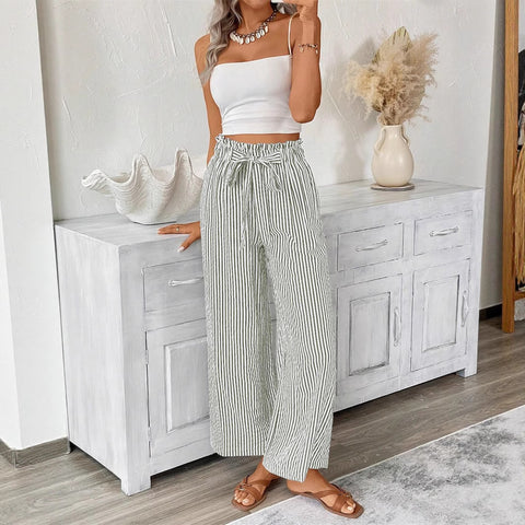 Striped casual elegant straight-leg pants for women m301455