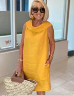 Medium and long dress red loose waist cotton and linen solid color sweet pullover dress m302047