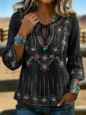 Crew neck long sleeve imitation hemp women's loose top m303045
