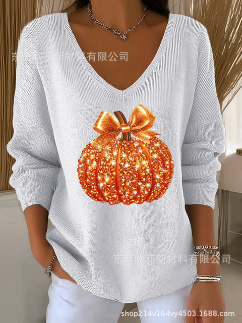 Halloween printed women's V-neck imitation sweater m302107