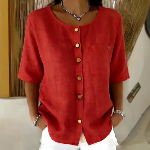 Fashion metal button cotton and linen women's shirt cardigan m302685