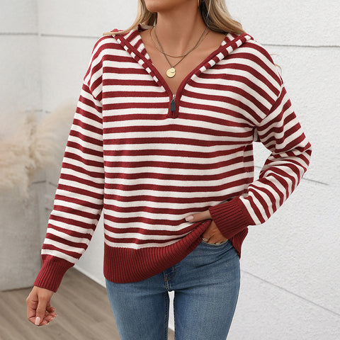 Autumn v-neck striped pullover knitted sweater m300805