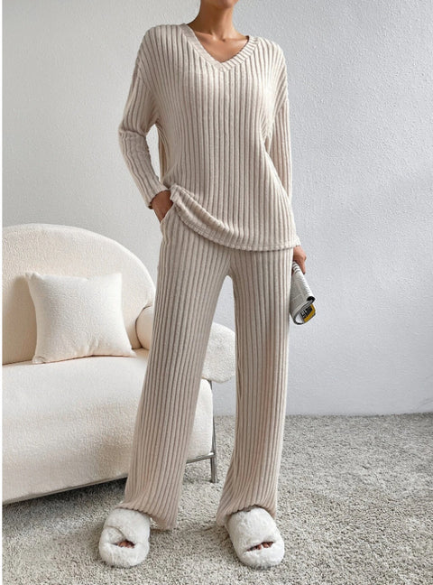 Straight pants temperament loose V-neck pit strip knitted cover m301375