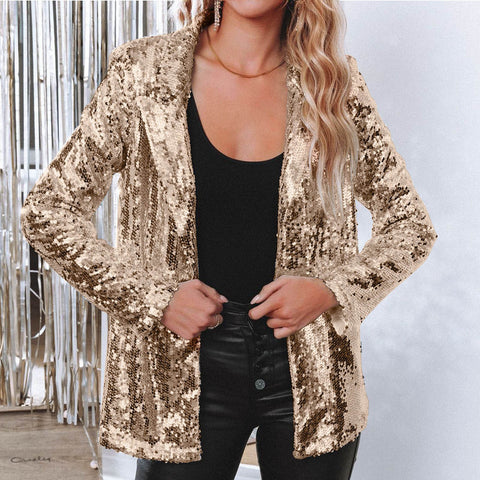Cardigan lapel long-sleeved sequined casual blazer women's m302080