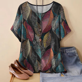 New loose printing round neck casual large size pullover women's clothing m301286