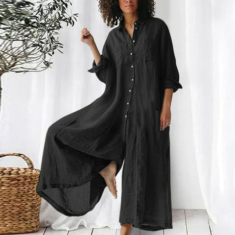 Long-sleeved medium and long cotton and linen shirt jumpsuit women's m302949