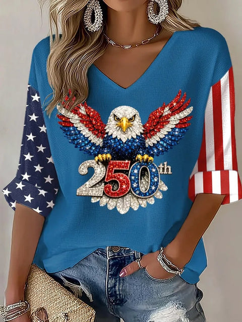 Summer V-neck short-sleeved top 3D digital printing women's casual short-sleeved m302655