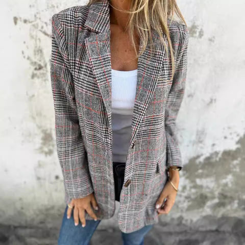 Autumn and winter cardigan jacket women's casual fashion retro thousand bird grid lapel suit m301579