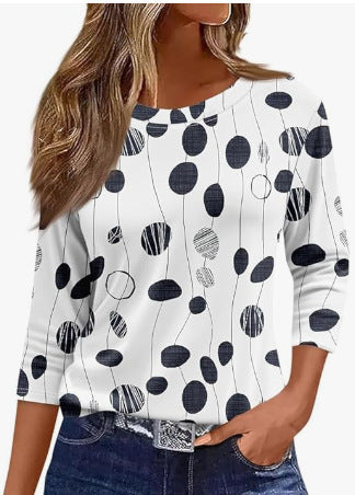 Slim and thin imitation cotton round neck printing solid color seven-quarter sleeve long sleeve m302884