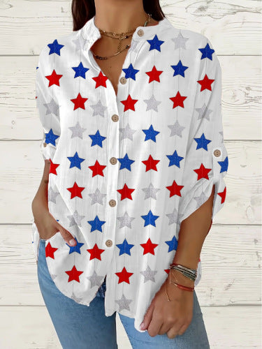 Women's long-sleeved loose 3D digital printing button-down shirt m302466