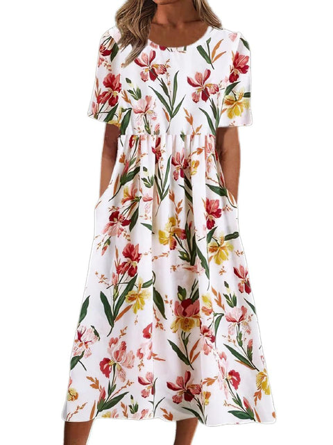 Women's Crew Neck Short Sleeve Long Dress Bohemian Dress m302895