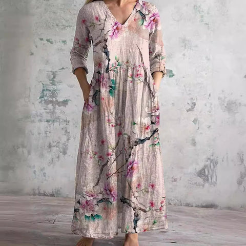 Women's fashion floral print medium and long dress m301039