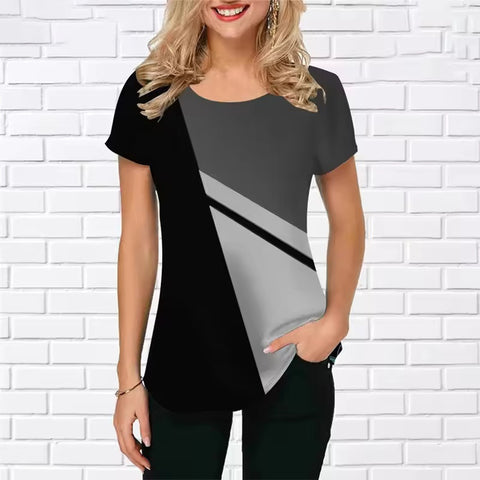 Women's T-shirt summer short-sleeved 3D printing classic simple women's T-shirt loose casual crew neck top m301663