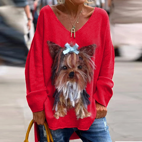 Large size split love dog 3D printing urban casual women's long T-shirt m301662