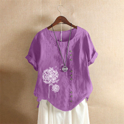 Large size casual loose cotton and linen short-sleeved pullover T-shirt cotton and linen women's clothing large size women's clothing m302737