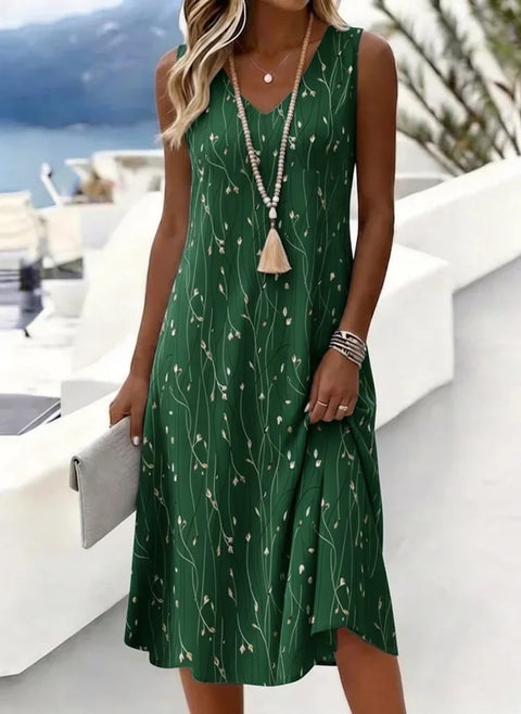 Holiday style print dress sleeveless V-neck line print women's clothing m303007