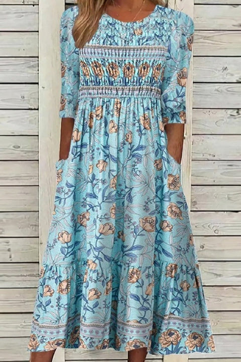 Up and down splicing pocket size printing large wide dress m302623-1