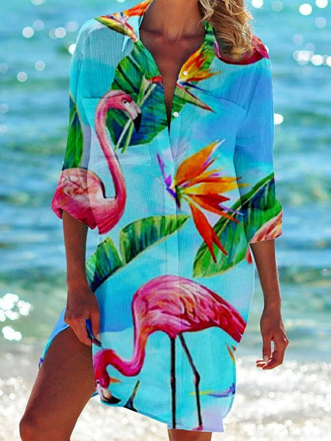Bikini jacket shirt swimsuit cardigan women's printed resort beach shirt m301274