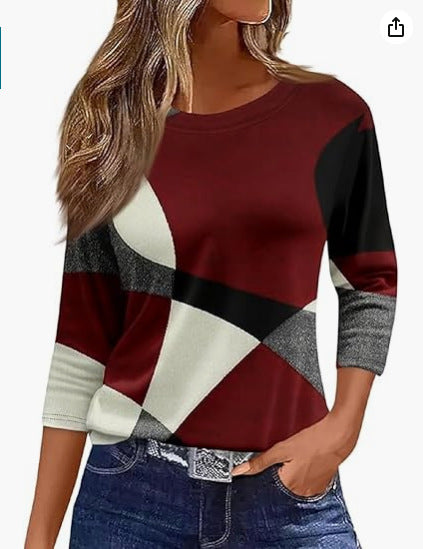 Slim and thin imitation cotton round neck printing solid color seven-quarter sleeve long sleeve m302884