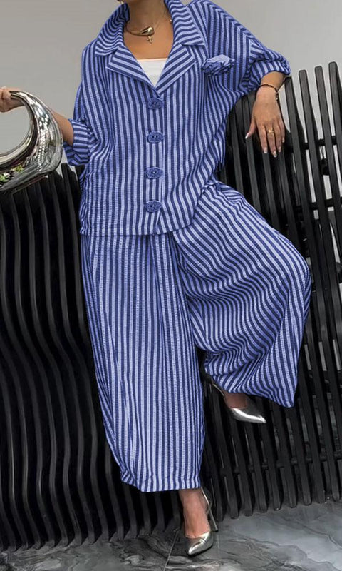 Autumn commuter temperament flower striped loose blazer casual suit m302316