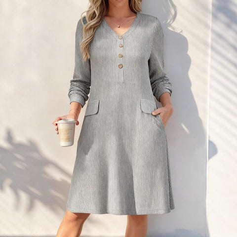 Comfortable and thin pit strip long sleeves knitted dress m302221