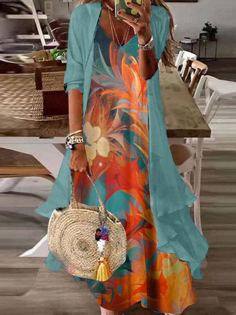 Holiday suspender long skirt Indian style swing skirt two-piece set m302893