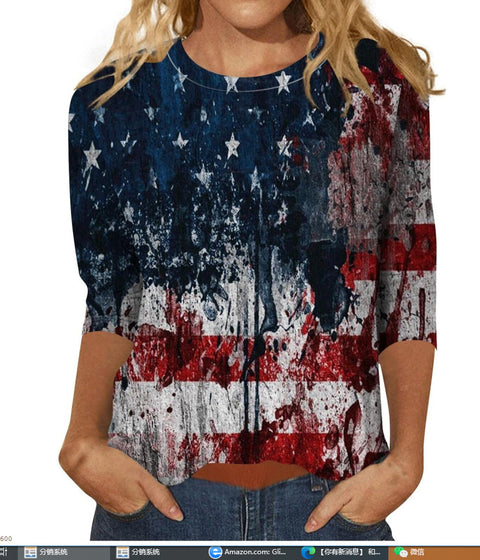 Slim and thin imitation cotton round neck printing solid color seven-quarter sleeve long sleeve m302884