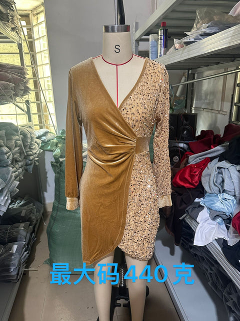 New sexy fashion V-neck sequined velvet slim dress m302283