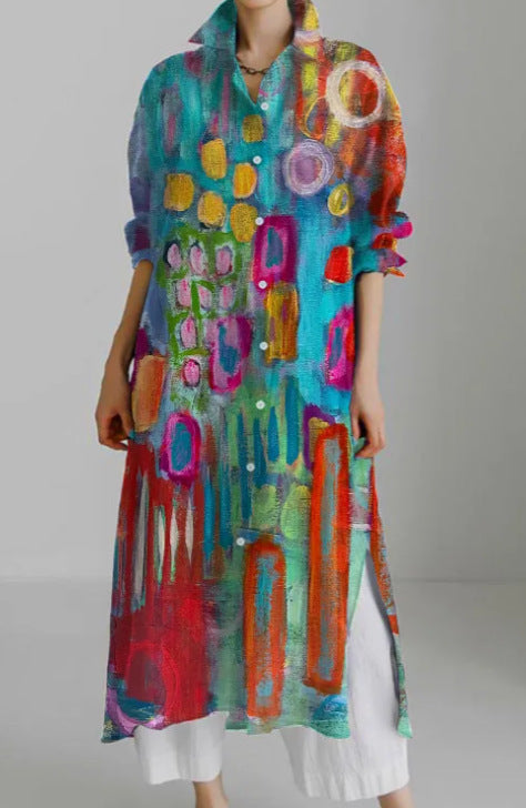 Casual abstract 3D printing autumn and winter long sleeve slit lining m303182