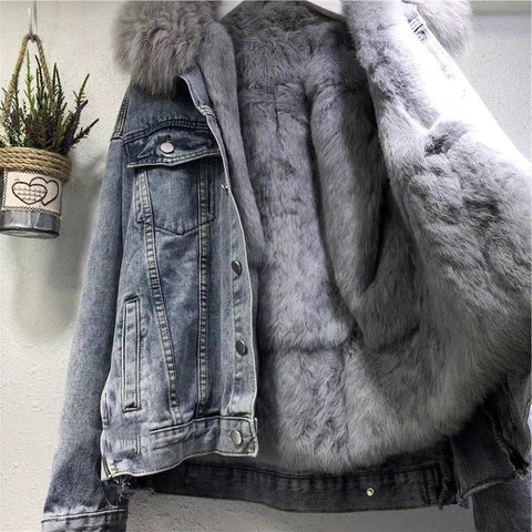 Winter velvet new cotton clothes loose Korean version denim fur collar thickened jacket women's m301671