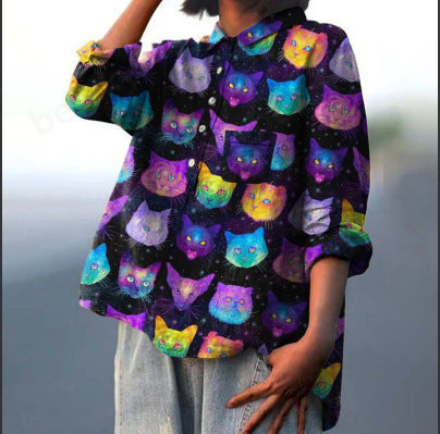 Long Sleeve Bamboo Linen Printing Fashion Versatile Lapel Shirt m301040