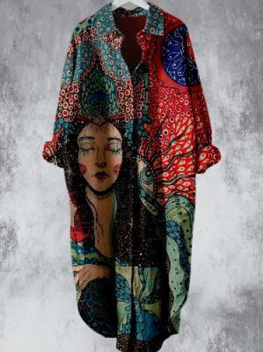 Fashion casual loose lapel mid-length shirt women's m301282