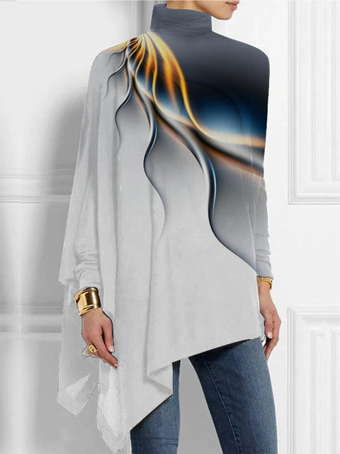 3D printing loose turtleneck urban casual women's T-shirt m302409