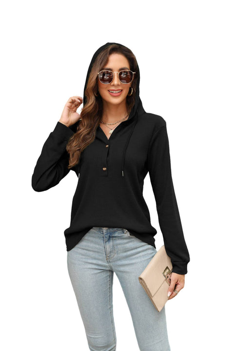 Waffle strappy hooded long-sleeved t-shirt top women's m300547