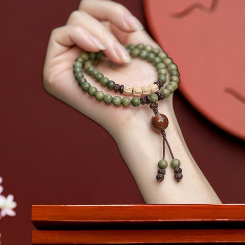 Green sandalwood double circle Buddha bead bracelet, green sandalwood sandalwood bracelet, passion seed bracelet m3331262.