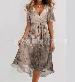 Casual comfortable V-neck floral new hot-selling printed dress m301703