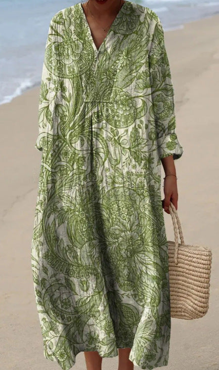 Ladies casual floral 3D printing sleeve dress m301071