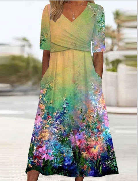 Summer v-neck pocket dress m302897