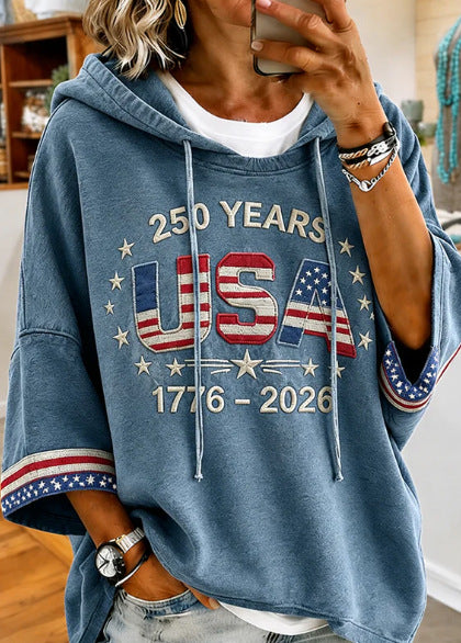 Independence Day 250th Anniversary Printed Loose Hooded T-Shirt m302995