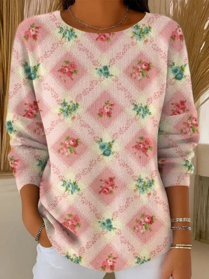 Off-the-shoulder crew neck long-sleeved sweater autumn and winter printed fashion personalized top m302178