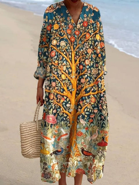 Ladies casual floral 3D printing sleeve dress m301071