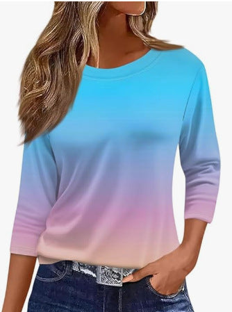 Slim and thin imitation cotton round neck printing solid color seven-quarter sleeve long sleeve m302884