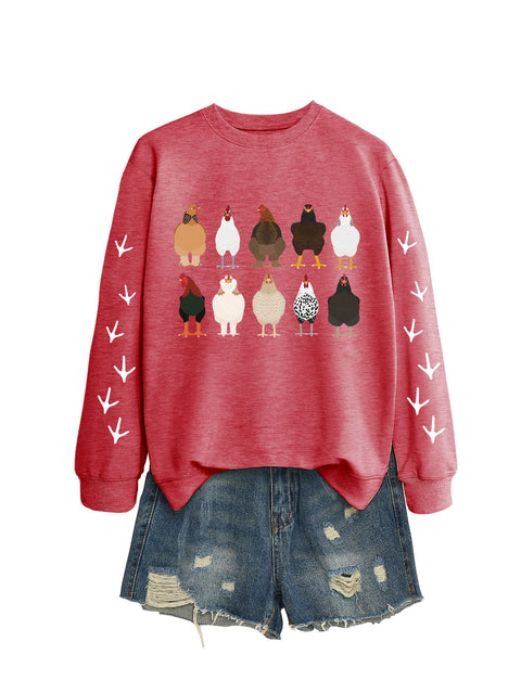 Crew neck long sleeve ten chickens footprint left and right hand print casual fashion sweater women m301720