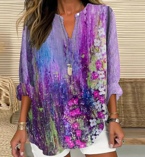 Loose printing round neck casual large size pullover women's clothing T m301359