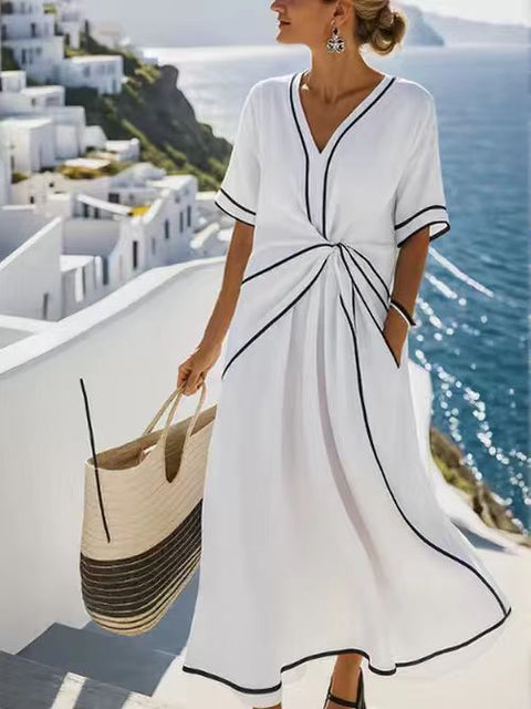 Crew neck sleeveless contrasting color loose and thin cross dress m302458