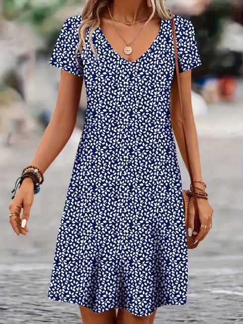 Fashion casual versatile V-neck short-sleeved medium and long skirt m301730