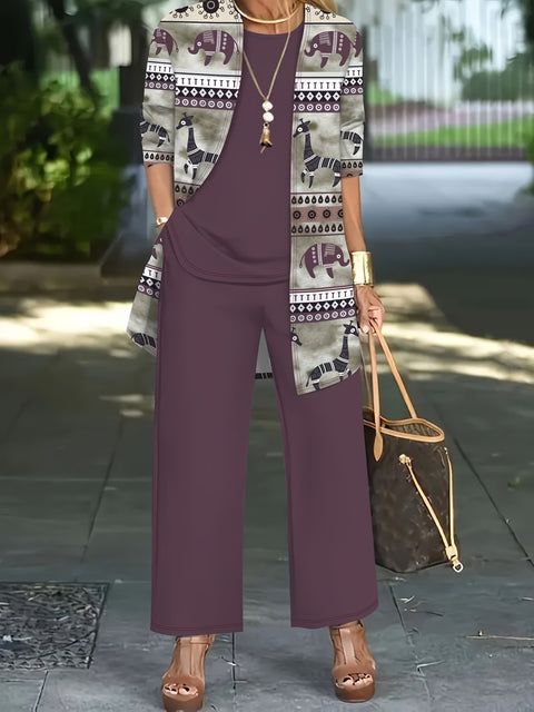 Jacket with vest top and elegant slacks 3-piece women's set m302760