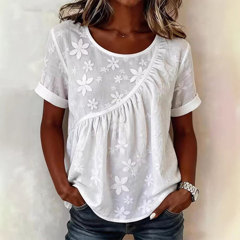 Women's Embroidery Design Crew Neck Short Sleeve m302736