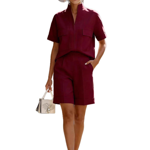 Casual loose cotton and linen top high waist shorts cotton and linen set m302678